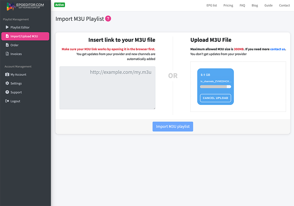 EPG Editor — playlist overview