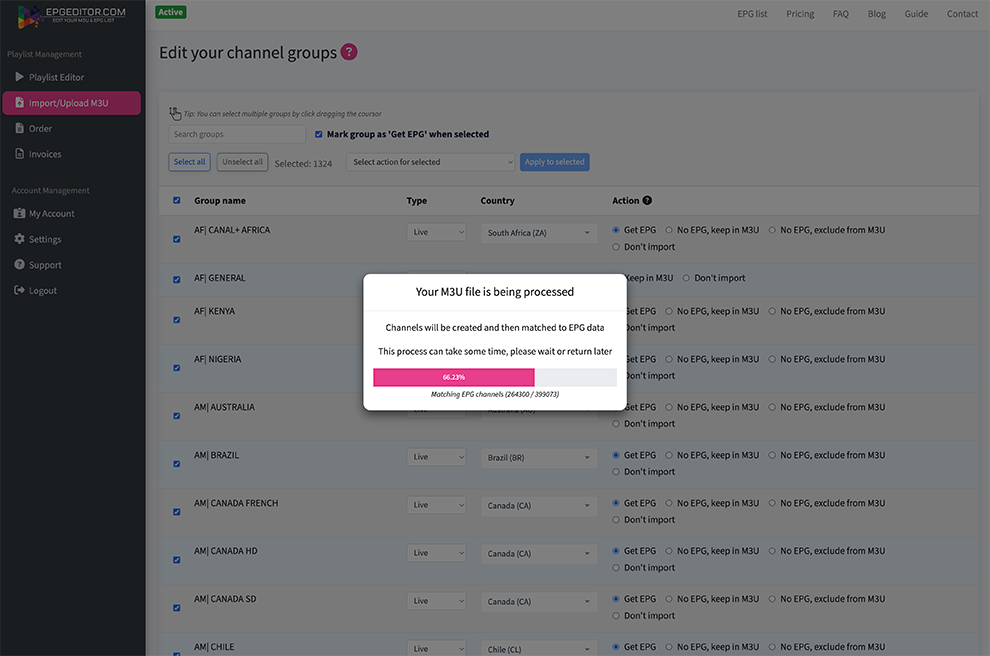 EPG Editor — playlist overview